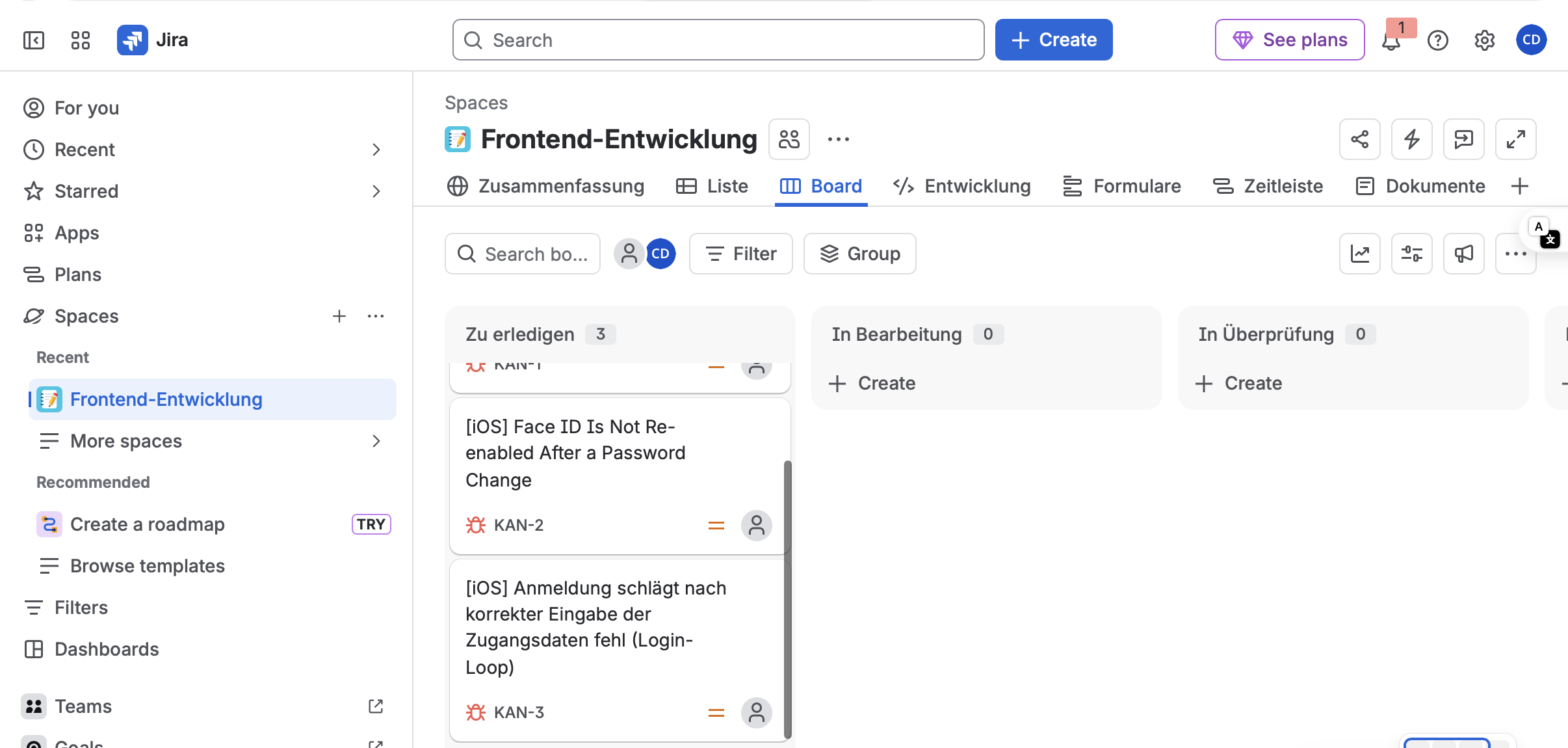Beispielauswertung eines Jira-Tickets über den GitHub-Workflow