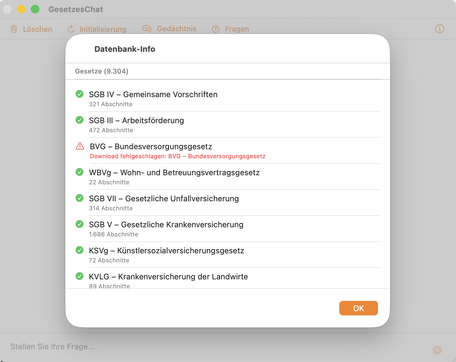 Import der Gesetzestexte beim ersten Start